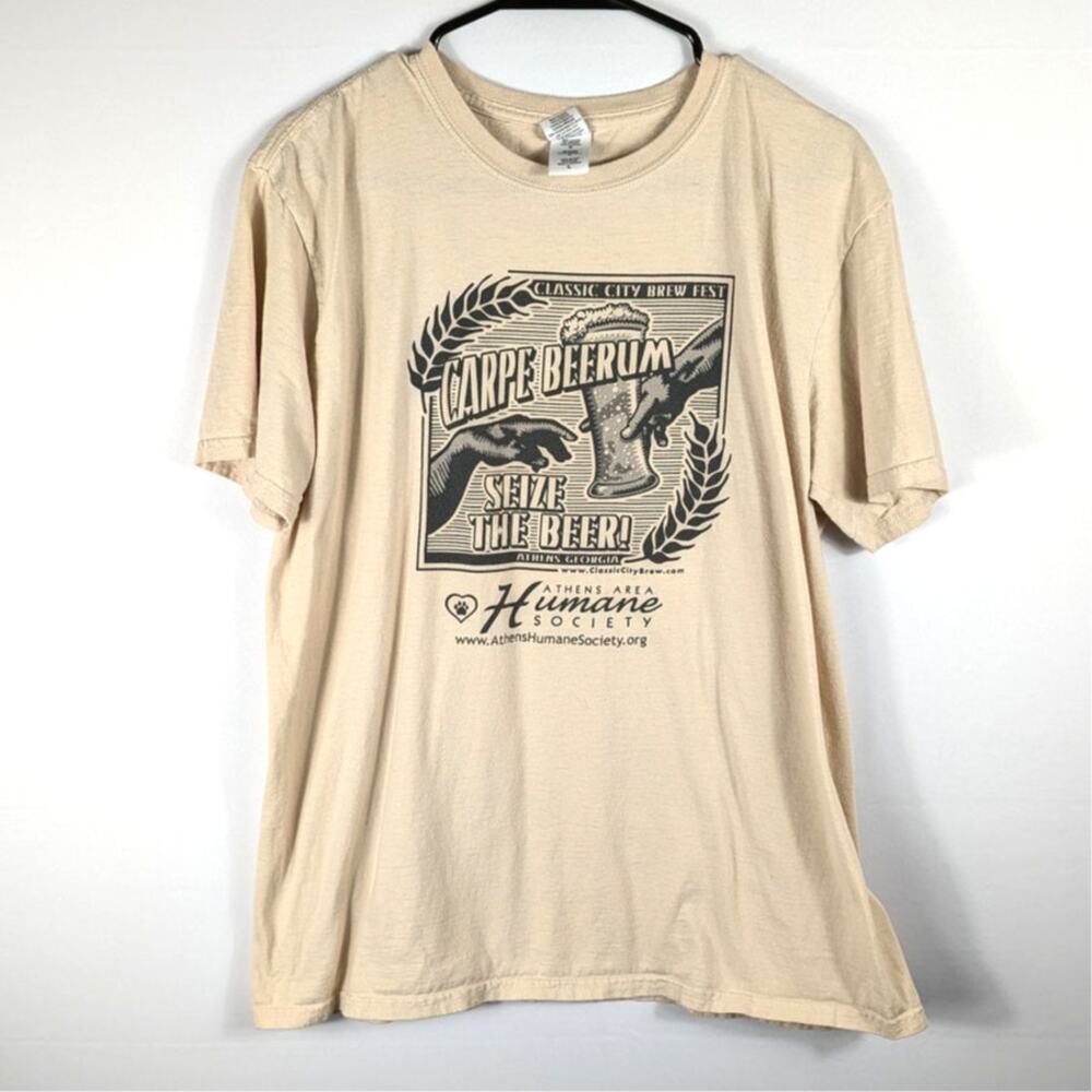 Athens GA Beer L Classic City Brew Fest Carpe Beerum Gildan Softstyle Tee Tan